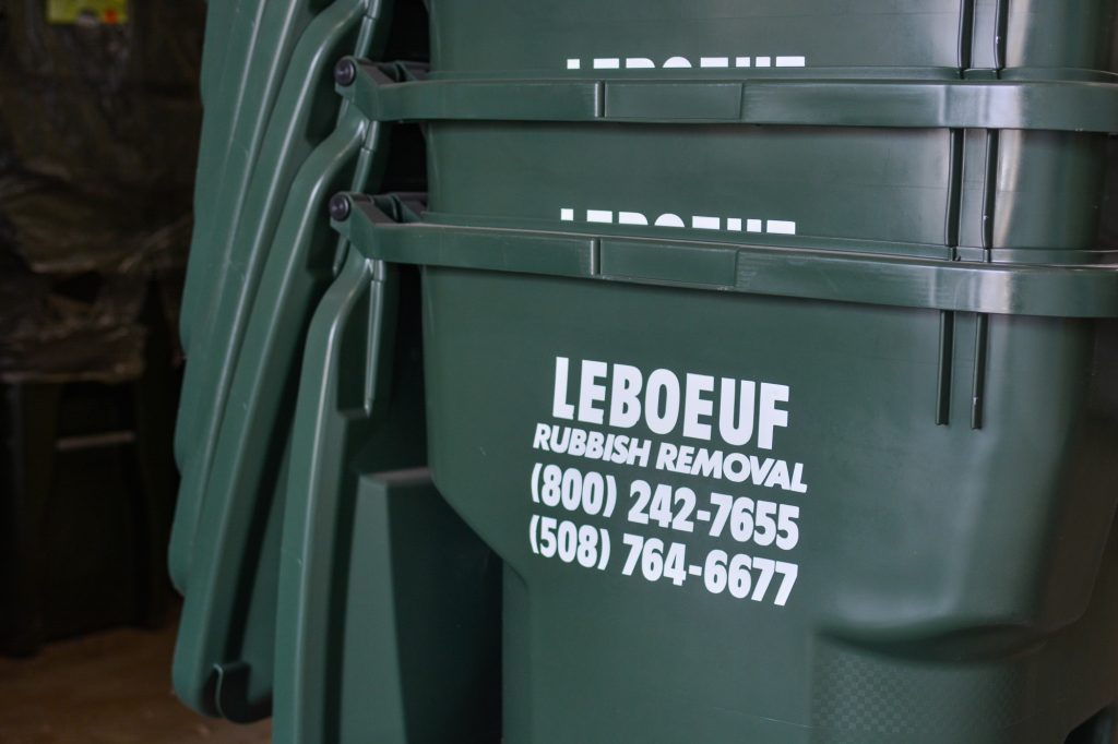 Close-up of a LeBoeuf's Rubbish Removal cart.