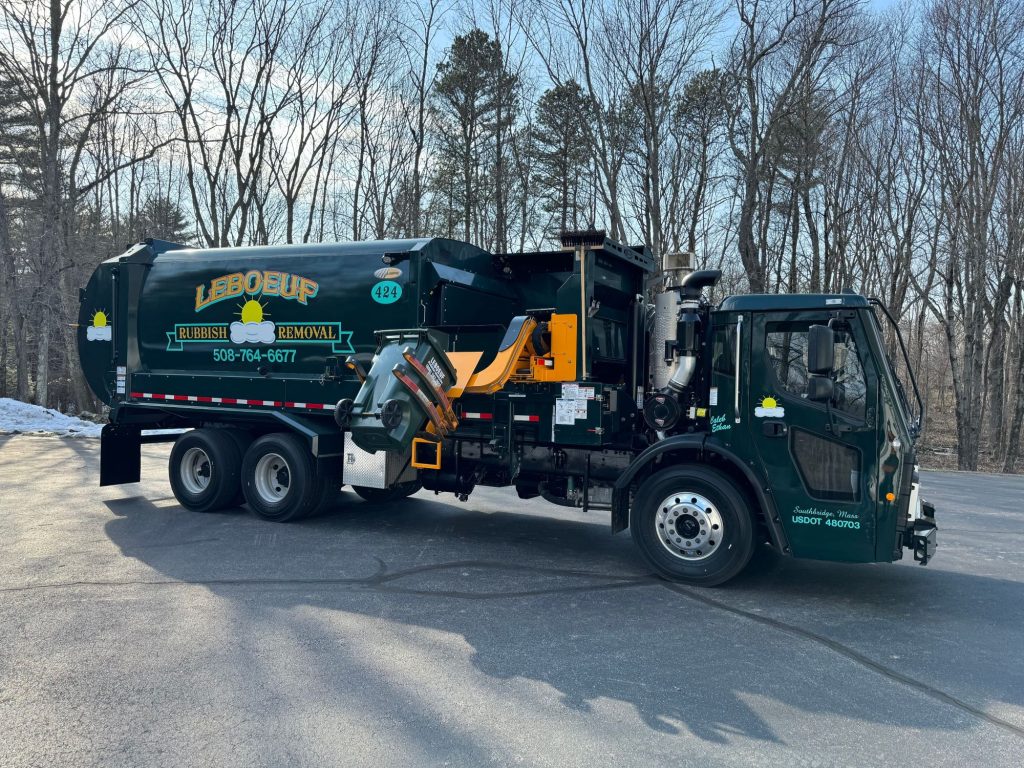 The automated arm allows the driver to stay inside the truck, which is a great feature to keep a route as efficient as possible. This is the most common truck we utilize at LeBoeuf Rubbish Removal! The hoppers on our truck range from 28-37 tons.]